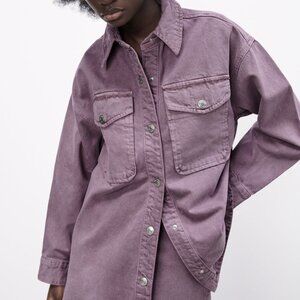 Zara Oversized Denim Overshirt Shacket Purple Size M